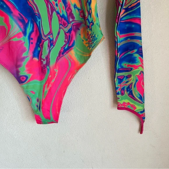 Dollskill Club Exx Acid Amoeba Neon Bodysuit Psychedelic Sz Medium - Picture 4 of 8